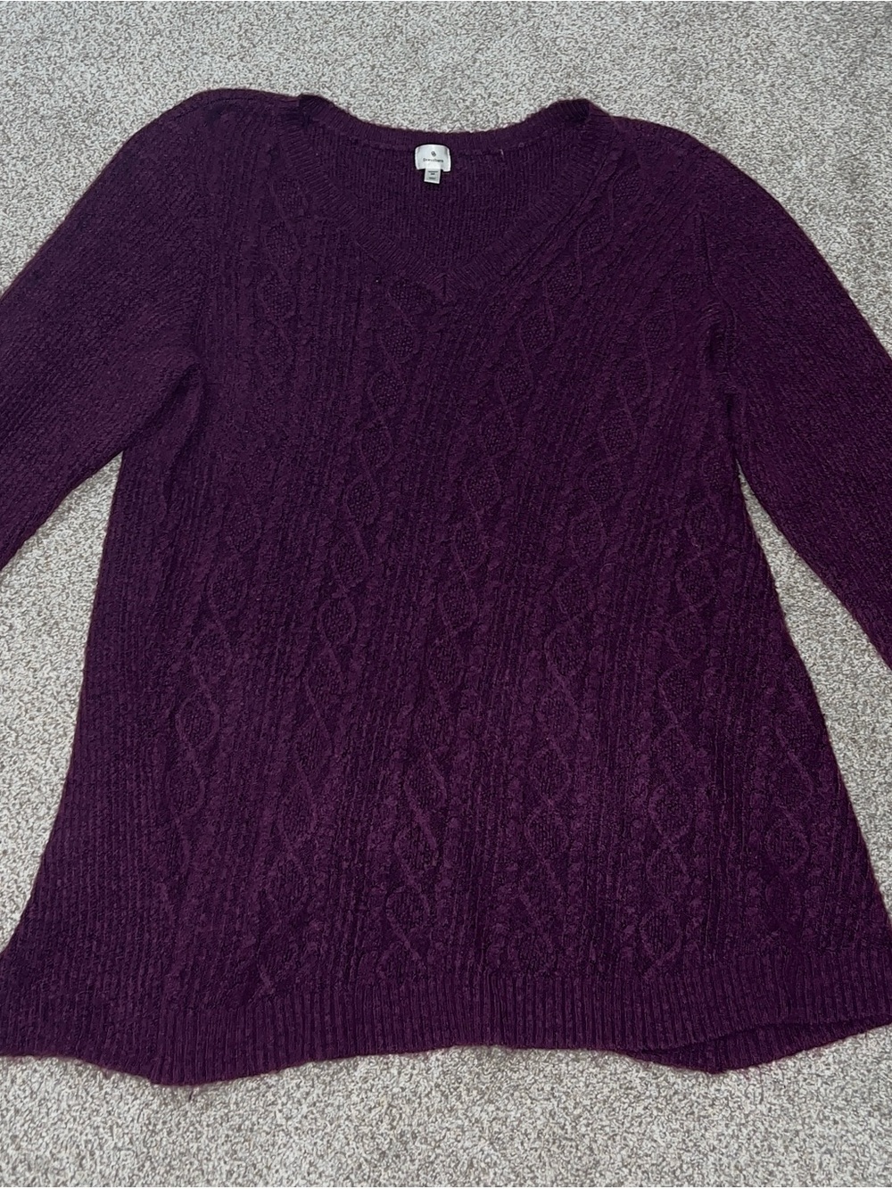 dressbarn Plum Cable-Knit V-Neck Sweater